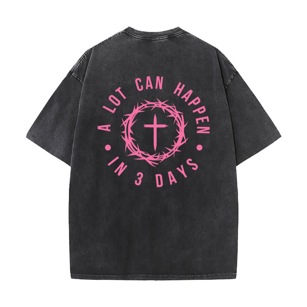 Christianartworkshop Doppelseitiges, gewaschenes T-Shirt mit Dornenkrone-Kreuz-Buchstabenprint - image 1