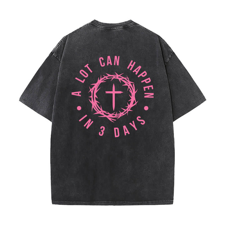 Christianartworkshop Doppelseitiges, gewaschenes T-Shirt mit Dornenkrone-Kreuz-Buchstabenprint - image 1