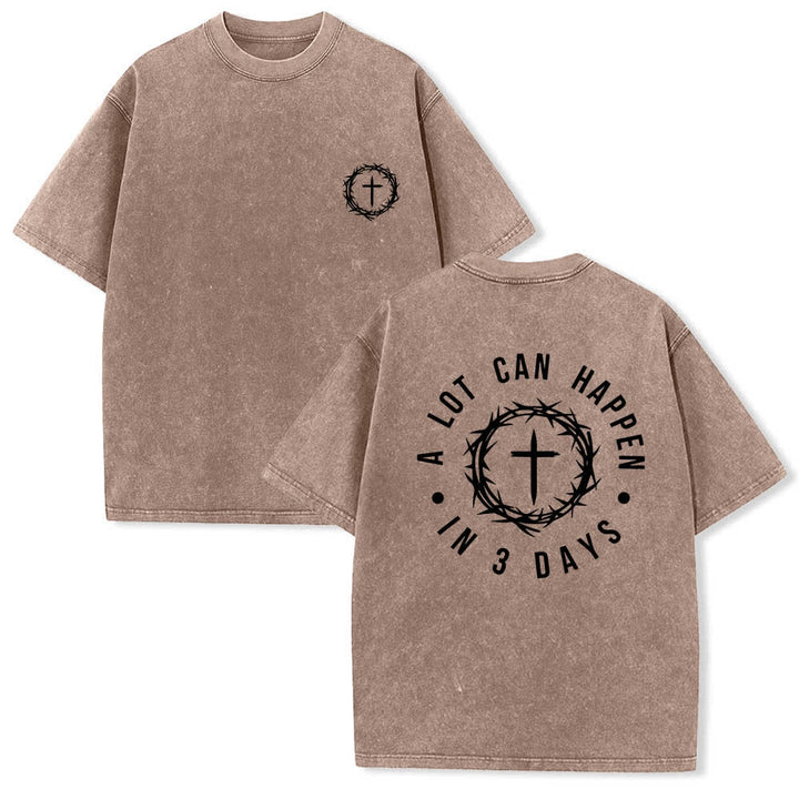 Christianartworkshop Doppelseitiges, gewaschenes T-Shirt mit Dornenkrone-Kreuz-Buchstabenprint - Braun - 5XL - image 18