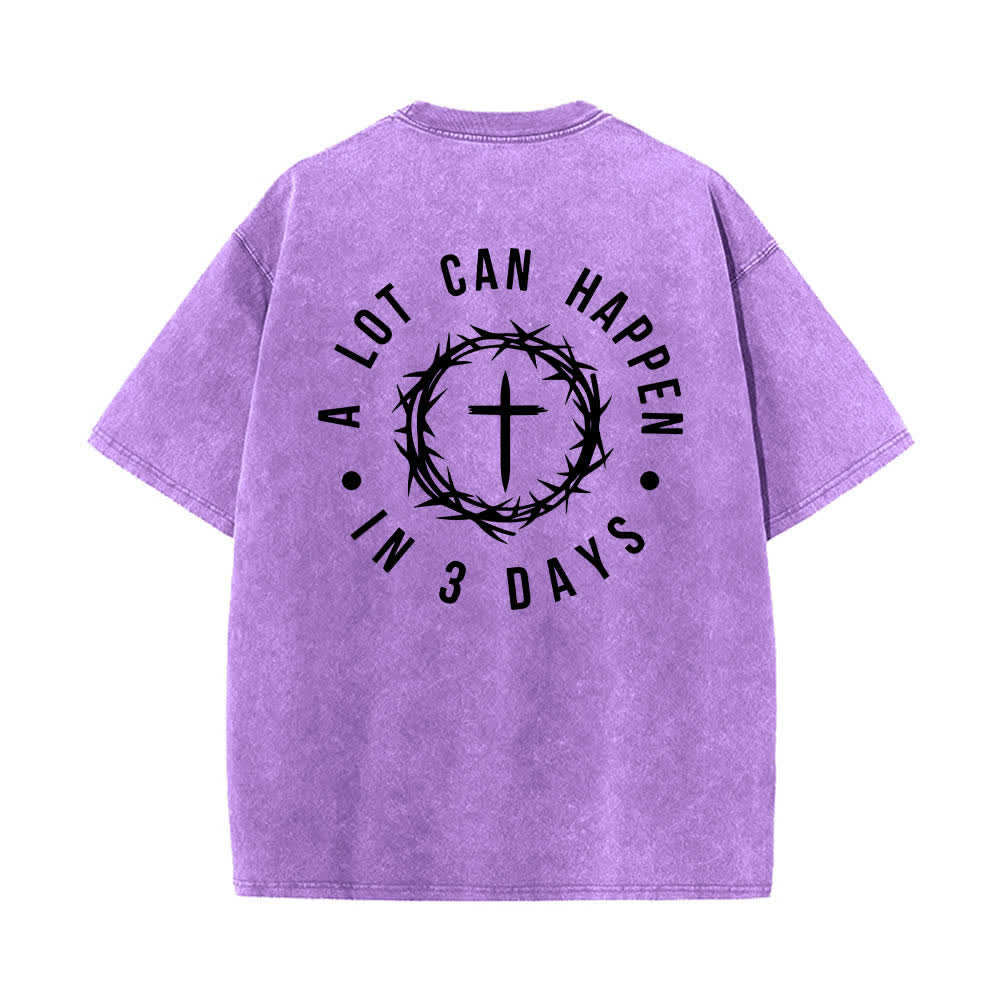 Christianartworkshop Doppelseitiges, gewaschenes T-Shirt mit Dornenkrone-Kreuz-Buchstabenprint - image 7