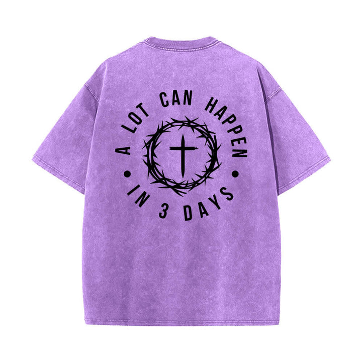 Christianartworkshop Doppelseitiges, gewaschenes T-Shirt mit Dornenkrone-Kreuz-Buchstabenprint - image 7
