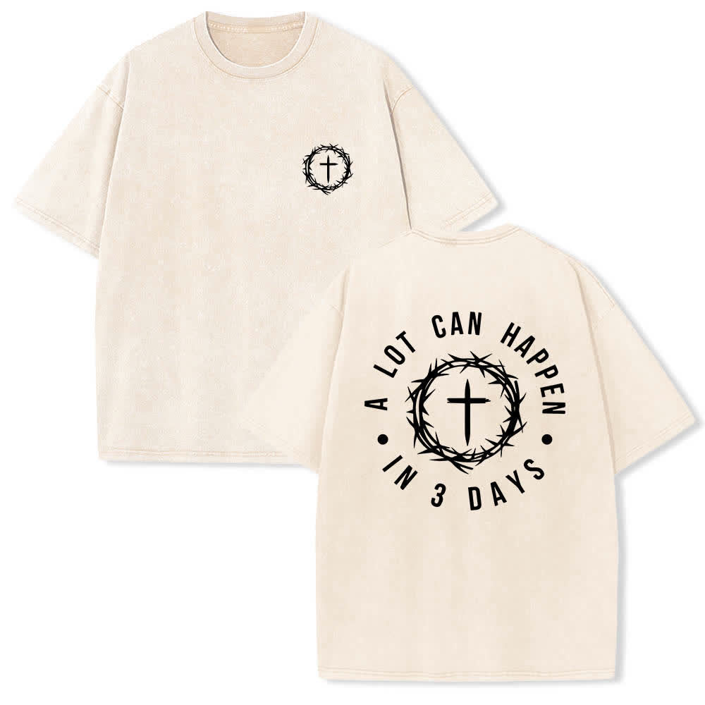 Christianartworkshop Doppelseitiges, gewaschenes T-Shirt mit Dornenkrone-Kreuz-Buchstabenprint - Beige - 5XL - image 3