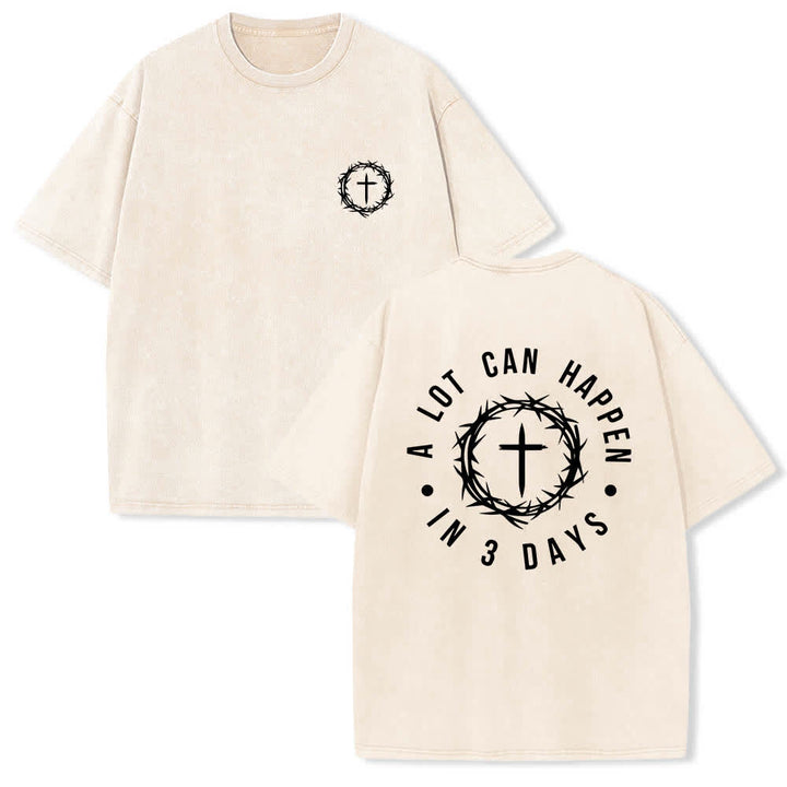 Christianartworkshop Doppelseitiges, gewaschenes T-Shirt mit Dornenkrone-Kreuz-Buchstabenprint - Beige - 5XL - image 3