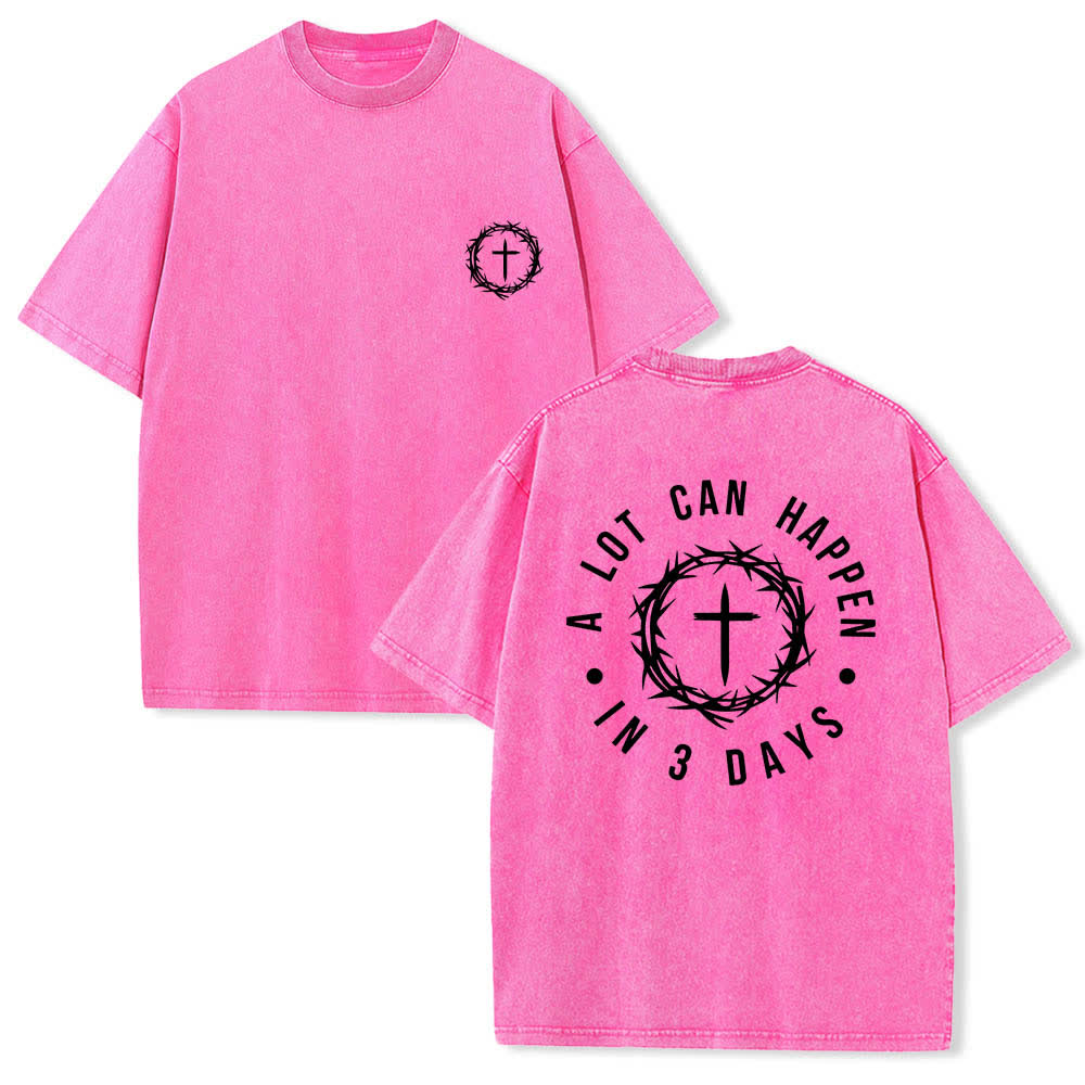 Christianartworkshop Doppelseitiges, gewaschenes T-Shirt mit Dornenkrone-Kreuz-Buchstabenprint - Rosa - 5XL - image 9