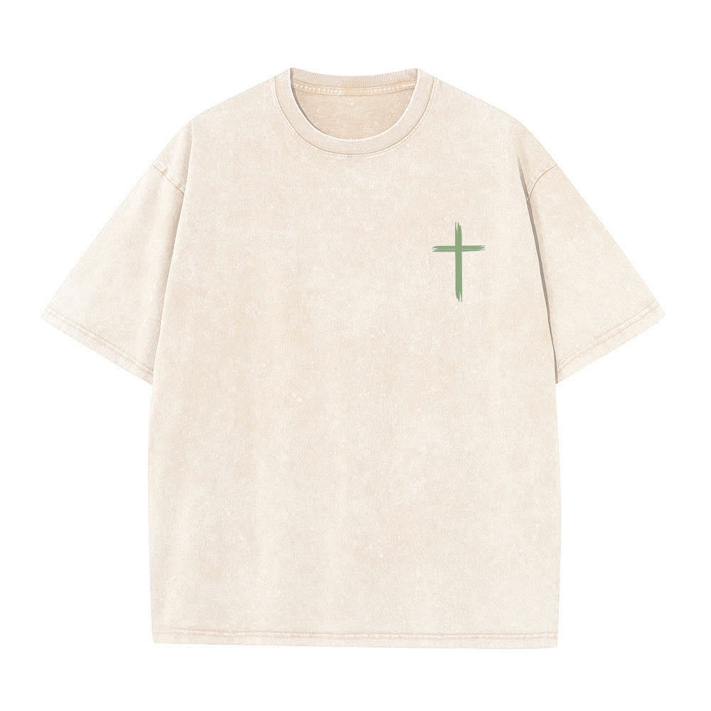 Christianartworkshop Doppelseitiges, gewaschenes T-Shirt mit floralem Kreuz-Buchstabenprint und dem Aufdruck „Alles, was du tust, soll in Liebe geschehen“. - image 8