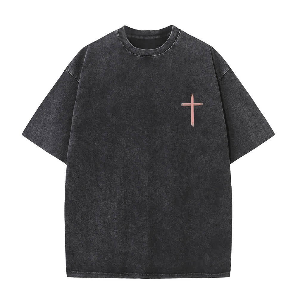Christianartworkshop Doppelseitiges, gewaschenes T-Shirt mit floralem Kreuz-Buchstabenprint und dem Aufdruck „Alles, was du tust, soll in Liebe geschehen“. - image 5