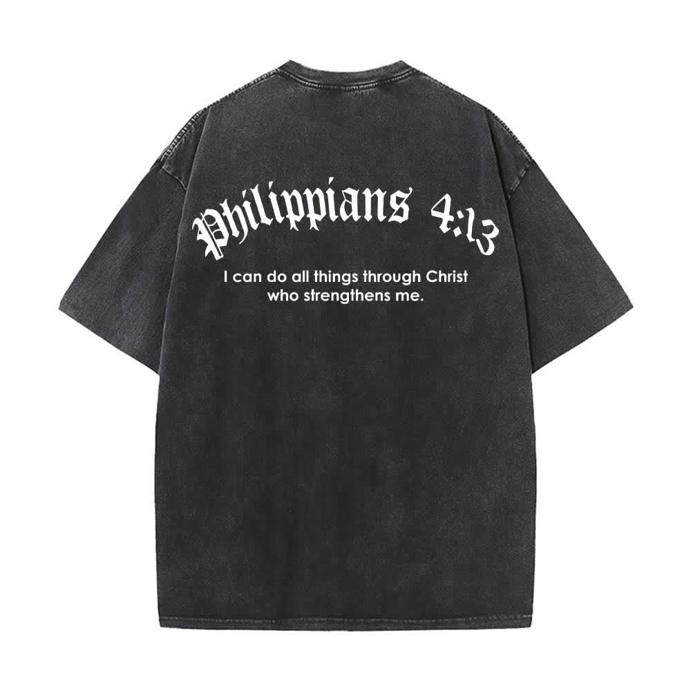 Christianartworkshop Doppelseitig bedrucktes T-Shirt mit Kreuz-Schriftzeichen aus Philipper 4,13 - image 7