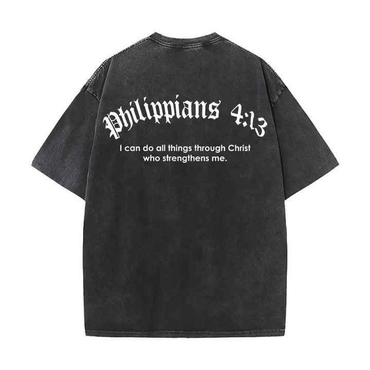 Christianartworkshop Doppelseitig bedrucktes T-Shirt mit Kreuz-Schriftzeichen aus Philipper 4,13 - image 7