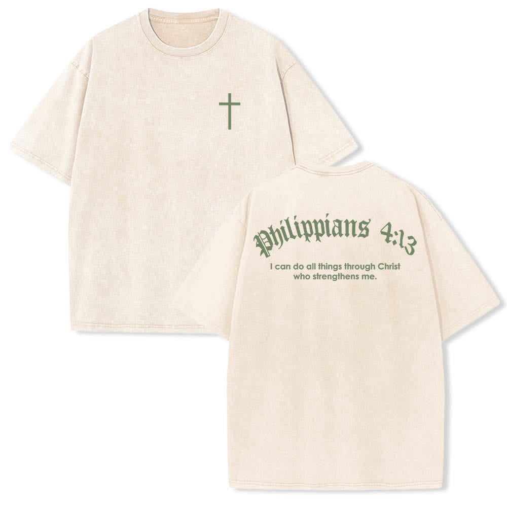Christianartworkshop Doppelseitig bedrucktes T-Shirt mit Kreuz-Schriftzeichen aus Philipper 4,13 - Beige - 5XL - image 9