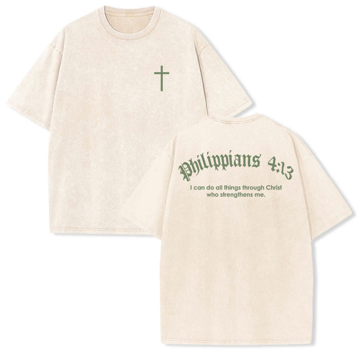Christianartworkshop Doppelseitig bedrucktes T-Shirt mit Kreuz-Schriftzeichen aus Philipper 4,13 - Beige - 5XL - image 9
