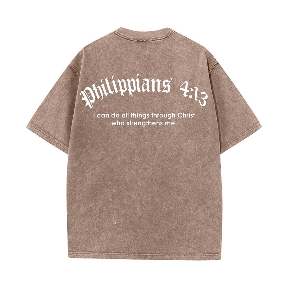 Christianartworkshop Doppelseitig bedrucktes T-Shirt mit Kreuz-Schriftzeichen aus Philipper 4,13 - image 25