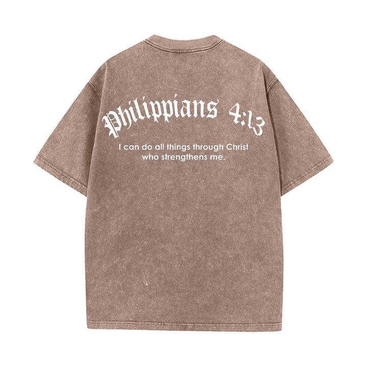 Christianartworkshop Doppelseitig bedrucktes T-Shirt mit Kreuz-Schriftzeichen aus Philipper 4,13 - image 25