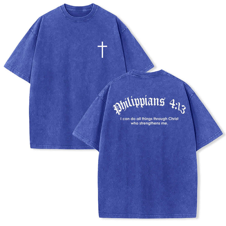 Christianartworkshop Doppelseitig bedrucktes T-Shirt mit Kreuz-Schriftzeichen aus Philipper 4,13 - Blau - 5XL - image 21