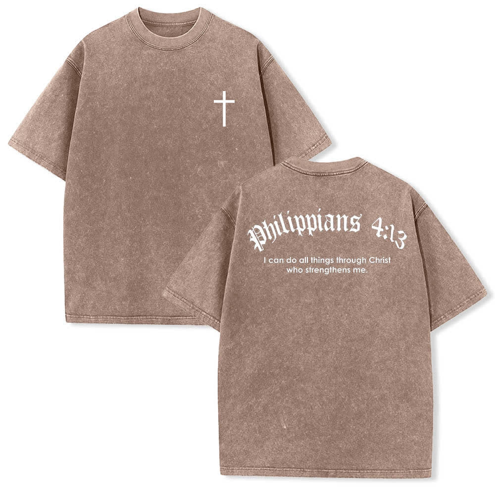 Christianartworkshop Doppelseitig bedrucktes T-Shirt mit Kreuz-Schriftzeichen aus Philipper 4,13 - Braun - 5XL - image 24