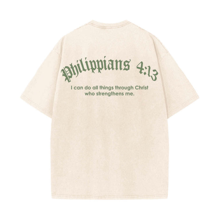 Christianartworkshop Doppelseitig bedrucktes T-Shirt mit Kreuz-Schriftzeichen aus Philipper 4,13 - image 10