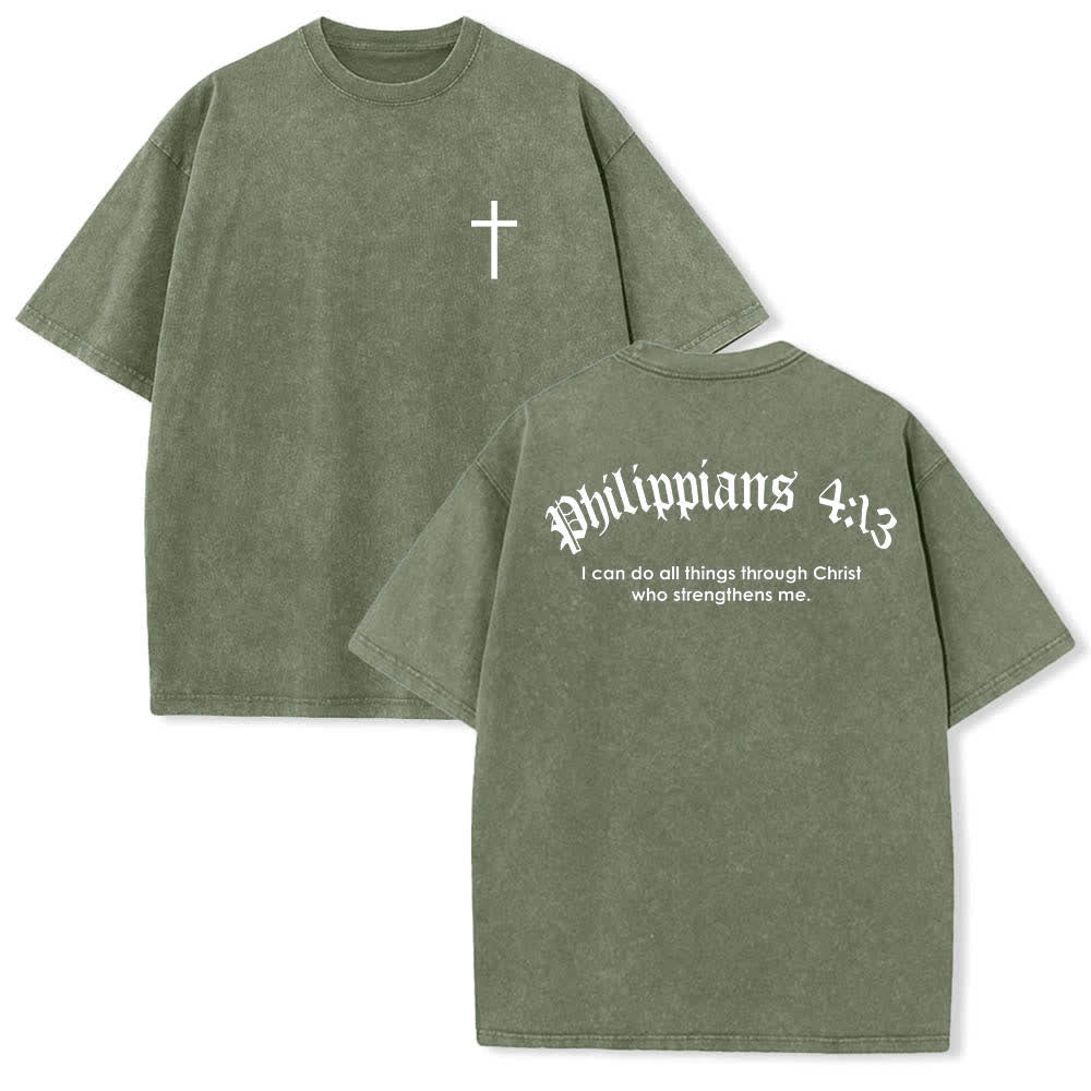 Christianartworkshop Doppelseitig bedrucktes T-Shirt mit Kreuz-Schriftzeichen aus Philipper 4,13 - Armeegrün - 5XL - image 18