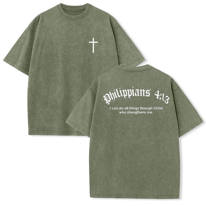 Christianartworkshop Doppelseitig bedrucktes T-Shirt mit Kreuz-Schriftzeichen aus Philipper 4,13 - Armeegrün - 5XL - image 18