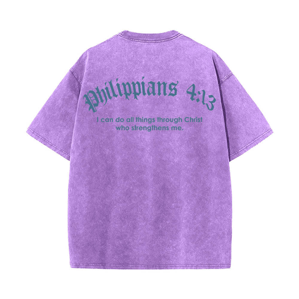 Christianartworkshop Doppelseitig bedrucktes T-Shirt mit Kreuz-Schriftzeichen aus Philipper 4,13 - image 13
