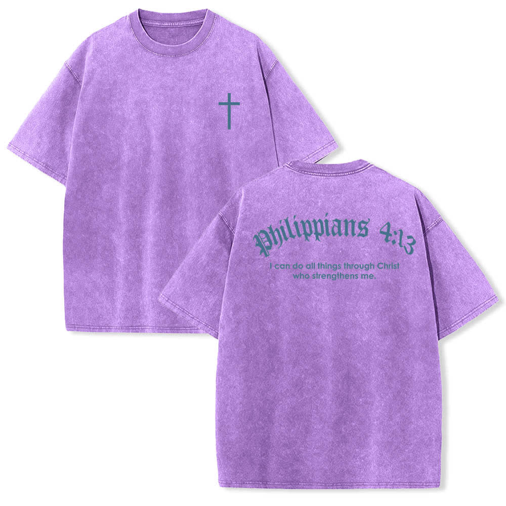 Christianartworkshop Doppelseitig bedrucktes T-Shirt mit Kreuz-Schriftzeichen aus Philipper 4,13 - Lila - 5XL - image 12