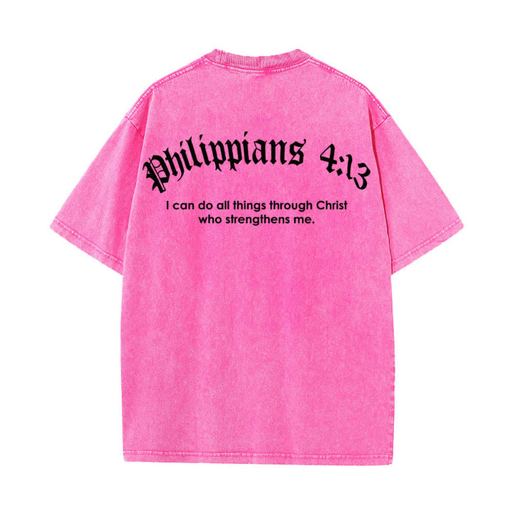 Christianartworkshop Doppelseitig bedrucktes T-Shirt mit Kreuz-Schriftzeichen aus Philipper 4,13 - image 16