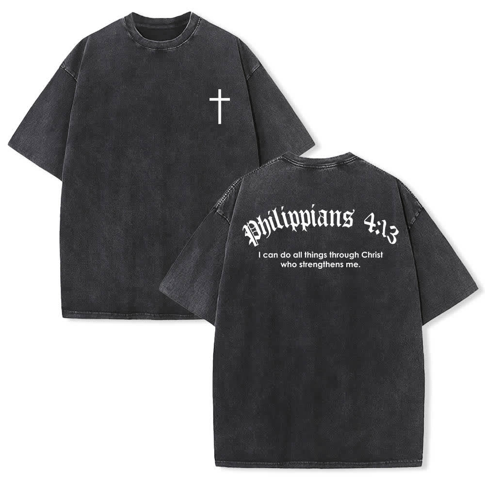 Christianartworkshop Doppelseitig bedrucktes T-Shirt mit Kreuz-Schriftzeichen aus Philipper 4,13 - Schwarz - 5XL - image 6