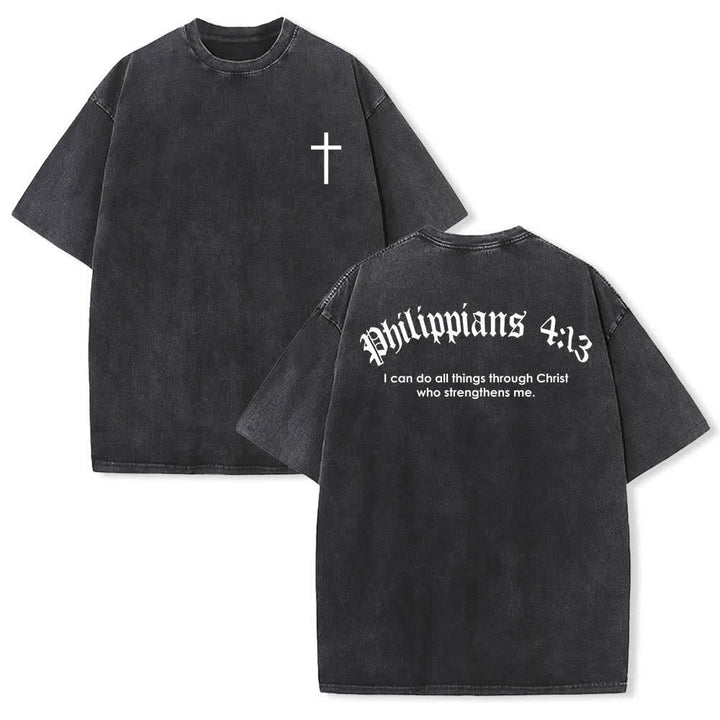 Christianartworkshop Doppelseitig bedrucktes T-Shirt mit Kreuz-Schriftzeichen aus Philipper 4,13 - Schwarz - 5XL - image 6