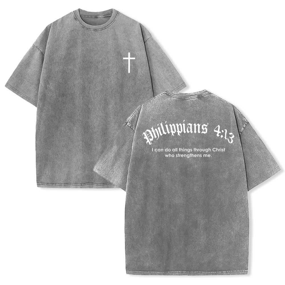 Christianartworkshop Doppelseitig bedrucktes T-Shirt mit Kreuz-Schriftzeichen aus Philipper 4,13 - Grau - 5XL - image 0