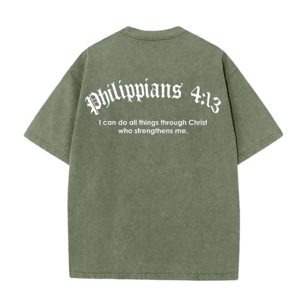 Christianartworkshop Doppelseitig bedrucktes T-Shirt mit Kreuz-Schriftzeichen aus Philipper 4,13 - image 19