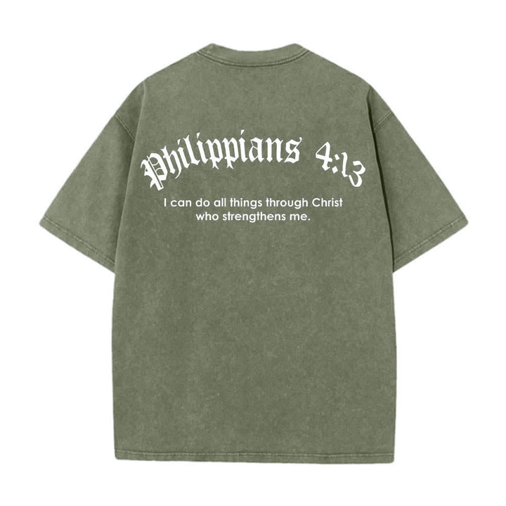 Christianartworkshop Doppelseitig bedrucktes T-Shirt mit Kreuz-Schriftzeichen aus Philipper 4,13 - image 19