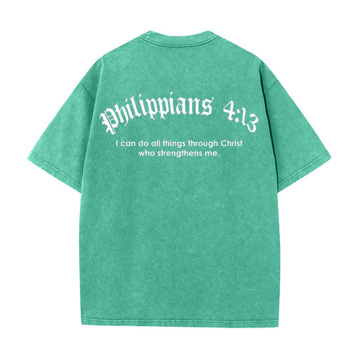 Christianartworkshop Doppelseitig bedrucktes T-Shirt mit Kreuz-Schriftzeichen aus Philipper 4,13 - image 4