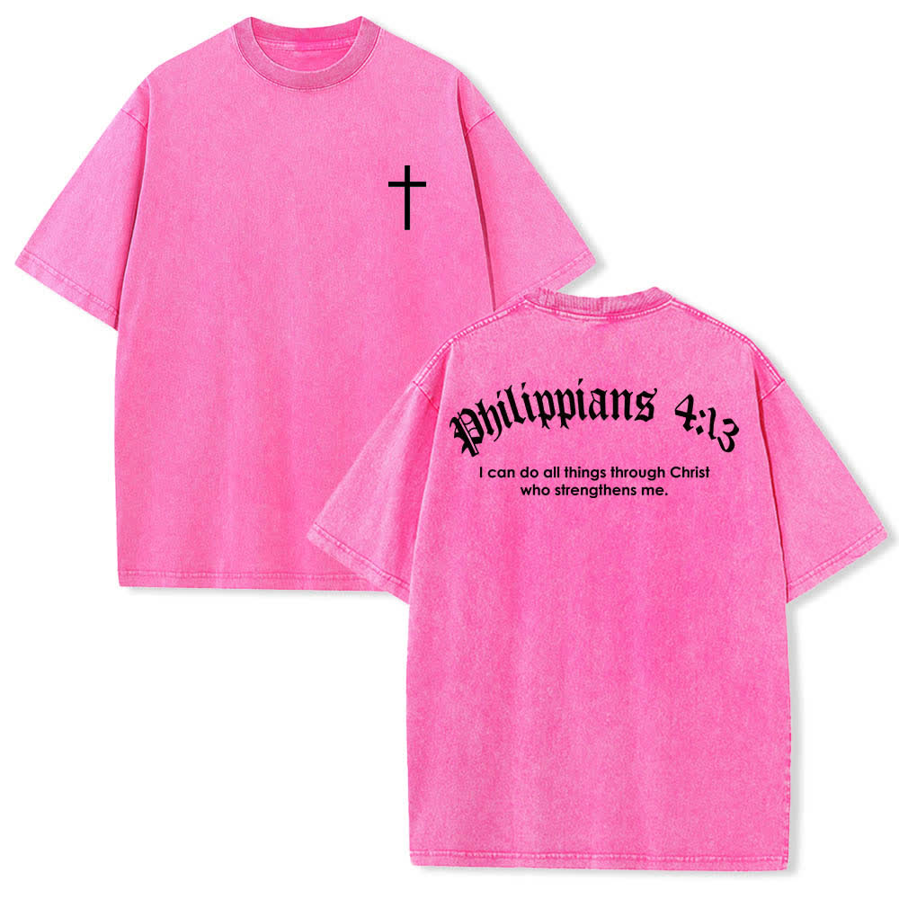 Christianartworkshop Doppelseitig bedrucktes T-Shirt mit Kreuz-Schriftzeichen aus Philipper 4,13 - Rosa - 5XL - image 15