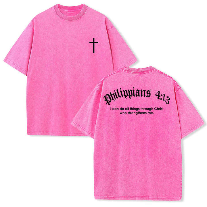 Christianartworkshop Doppelseitig bedrucktes T-Shirt mit Kreuz-Schriftzeichen aus Philipper 4,13 - Rosa - 5XL - image 15