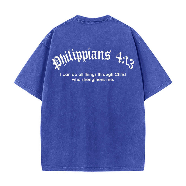Christianartworkshop Doppelseitig bedrucktes T-Shirt mit Kreuz-Schriftzeichen aus Philipper 4,13 - image 22