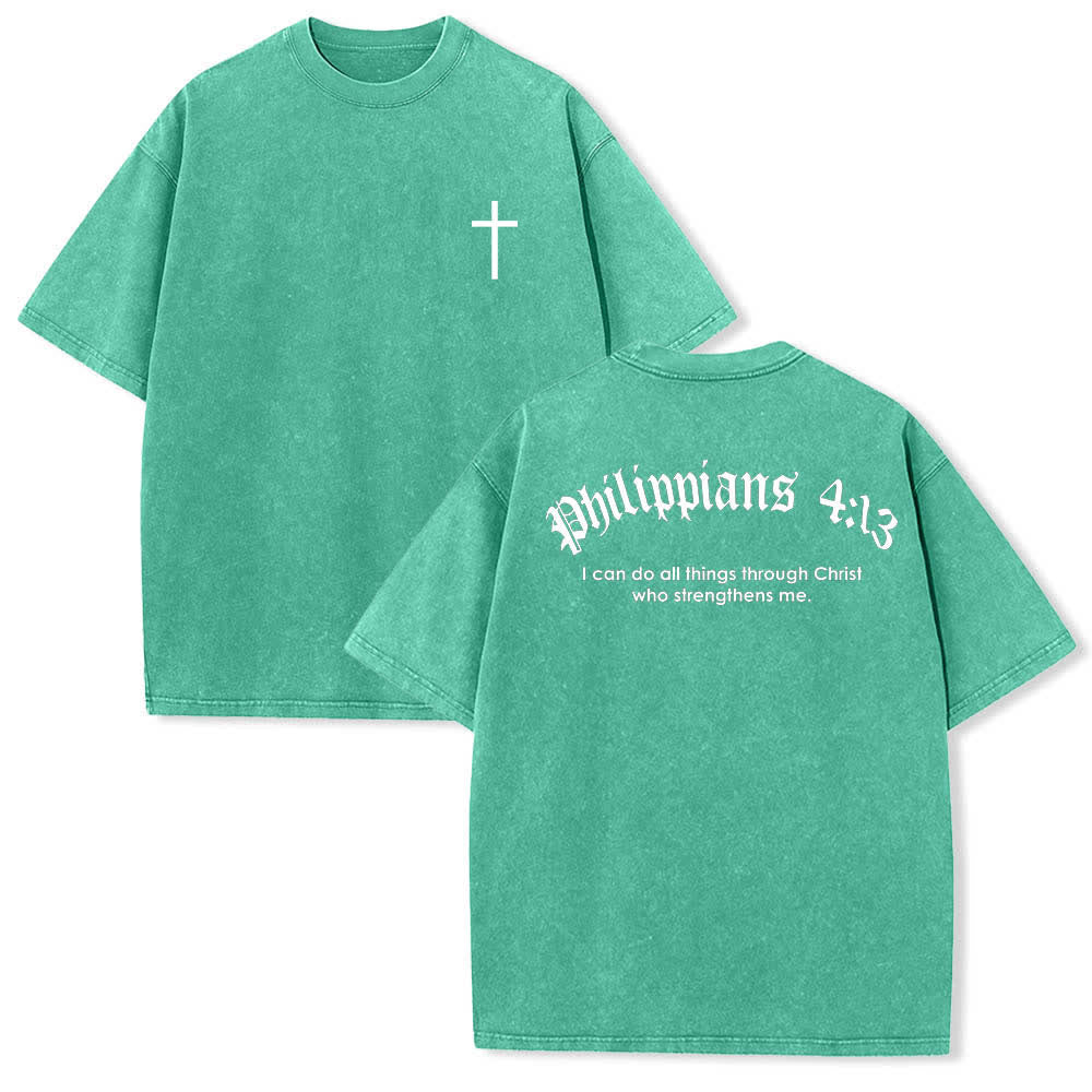 Christianartworkshop Doppelseitig bedrucktes T-Shirt mit Kreuz-Schriftzeichen aus Philipper 4,13 - Grün - 5XL - image 3