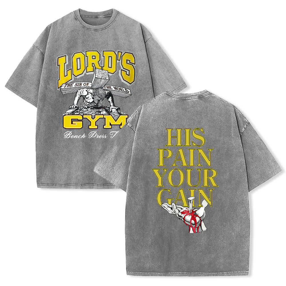 Christianartworkshop Lord's Gym T-Shirt mit doppelseitigem, grafischem Buchstabenprint „His Pain Your Gain“ – gewaschen - Grau - 5XL - image 3