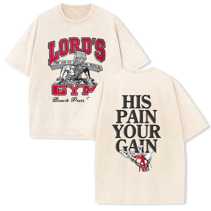 Christianartworkshop Lord's Gym T-Shirt mit doppelseitigem, grafischem Buchstabenprint „His Pain Your Gain“ – gewaschen - Beige - 5XL - image 12