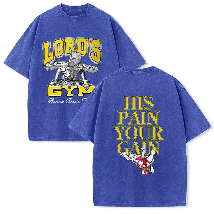 Christianartworkshop Lord's Gym T-Shirt mit doppelseitigem, grafischem Buchstabenprint „His Pain Your Gain“ – gewaschen - Blau - 5XL - image 24