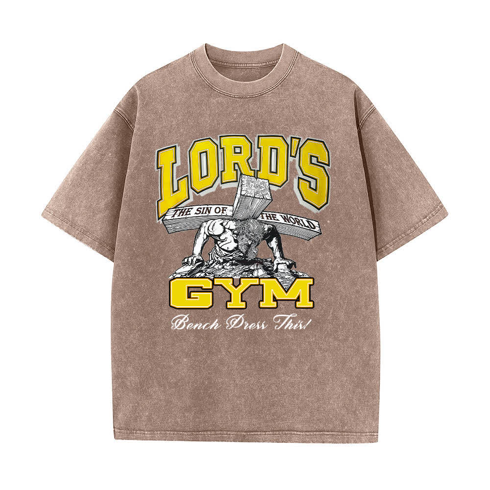 Christianartworkshop Lord's Gym T-Shirt mit doppelseitigem, grafischem Buchstabenprint „His Pain Your Gain“ – gewaschen - image 1