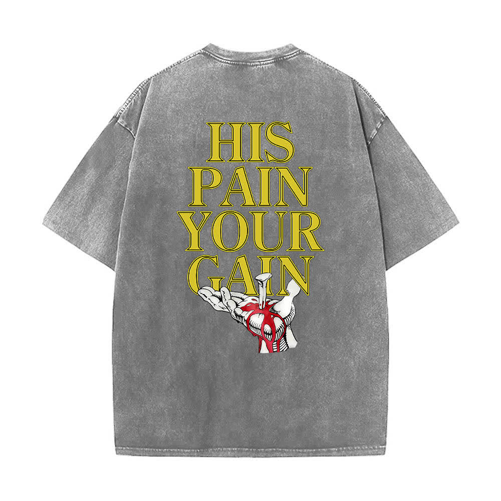 Christianartworkshop Lord's Gym T-Shirt mit doppelseitigem, grafischem Buchstabenprint „His Pain Your Gain“ – gewaschen - image 5