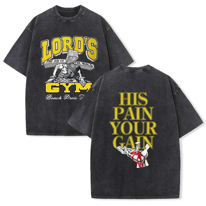 Christianartworkshop Lord's Gym T-Shirt mit doppelseitigem, grafischem Buchstabenprint „His Pain Your Gain“ – gewaschen - Schwarz - 5XL - image 9
