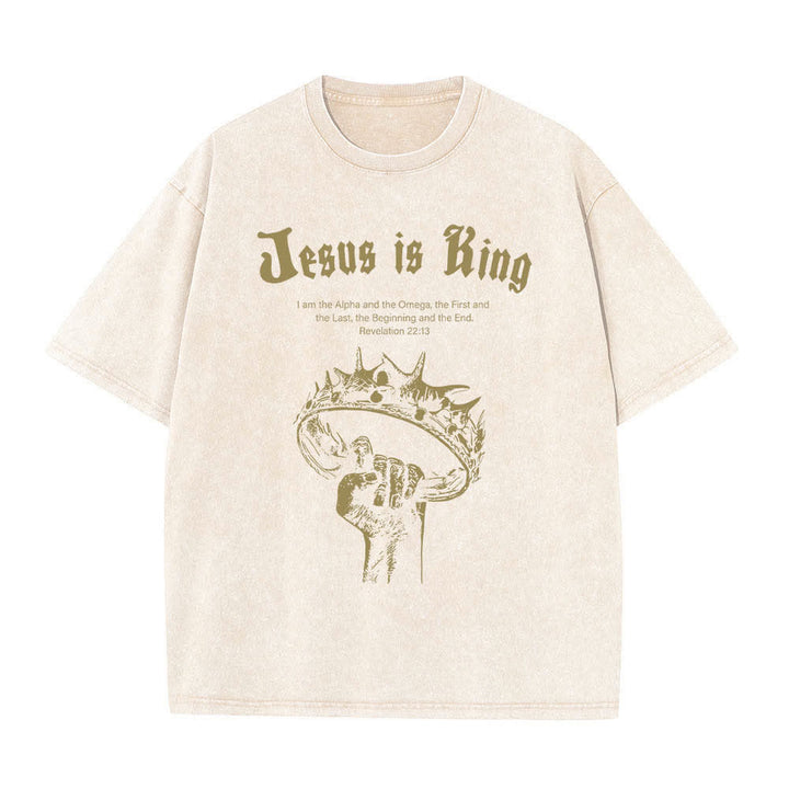 Christianartworkshop Doppelseitig bedrucktes T-Shirt mit dem Schriftzug „Jesus ist König – Dornenkrone“ - image 16