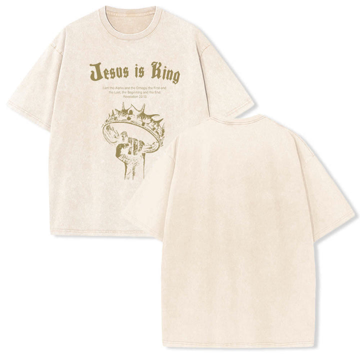Christianartworkshop Doppelseitig bedrucktes T-Shirt mit dem Schriftzug „Jesus ist König – Dornenkrone“ - Beige - 5XL - image 15