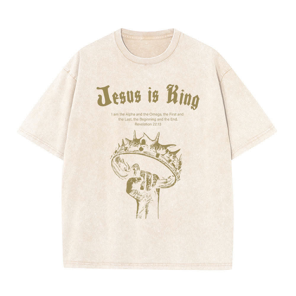 Christianartworkshop Doppelseitiges T-Shirt mit Bibelvers „Jesus ist König“ und Dornenkrone - Beige - 5XL - image 5