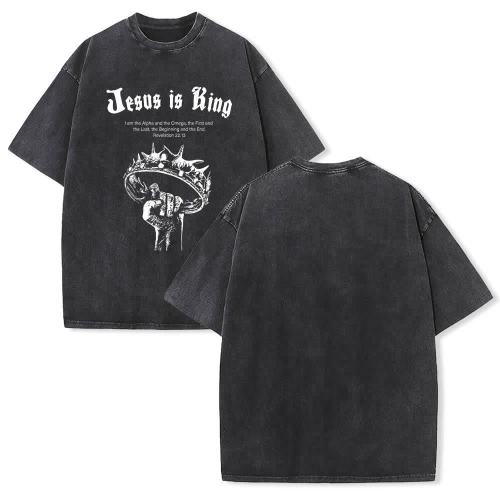 Christianartworkshop Doppelseitig bedrucktes T-Shirt mit dem Schriftzug „Jesus ist König – Dornenkrone“ - Schwarz - 5XL - image 12