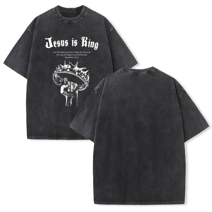 Christianartworkshop Doppelseitig bedrucktes T-Shirt mit dem Schriftzug „Jesus ist König – Dornenkrone“ - Schwarz - 5XL - image 12