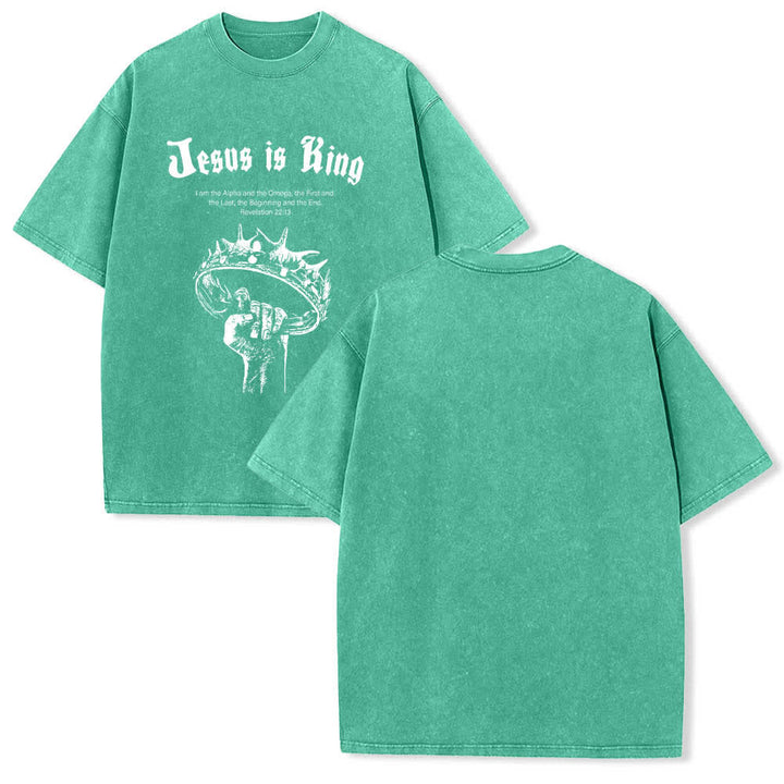 Christianartworkshop Doppelseitig bedrucktes T-Shirt mit dem Schriftzug „Jesus ist König – Dornenkrone“ - Grün - 5XL - image 9