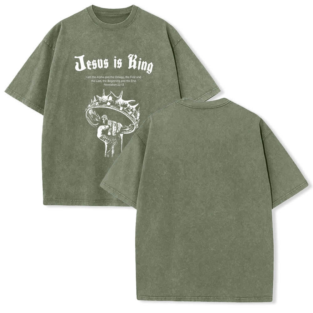 Christianartworkshop Doppelseitig bedrucktes T-Shirt mit dem Schriftzug „Jesus ist König – Dornenkrone“ - Armeegrün - 5XL - image 24