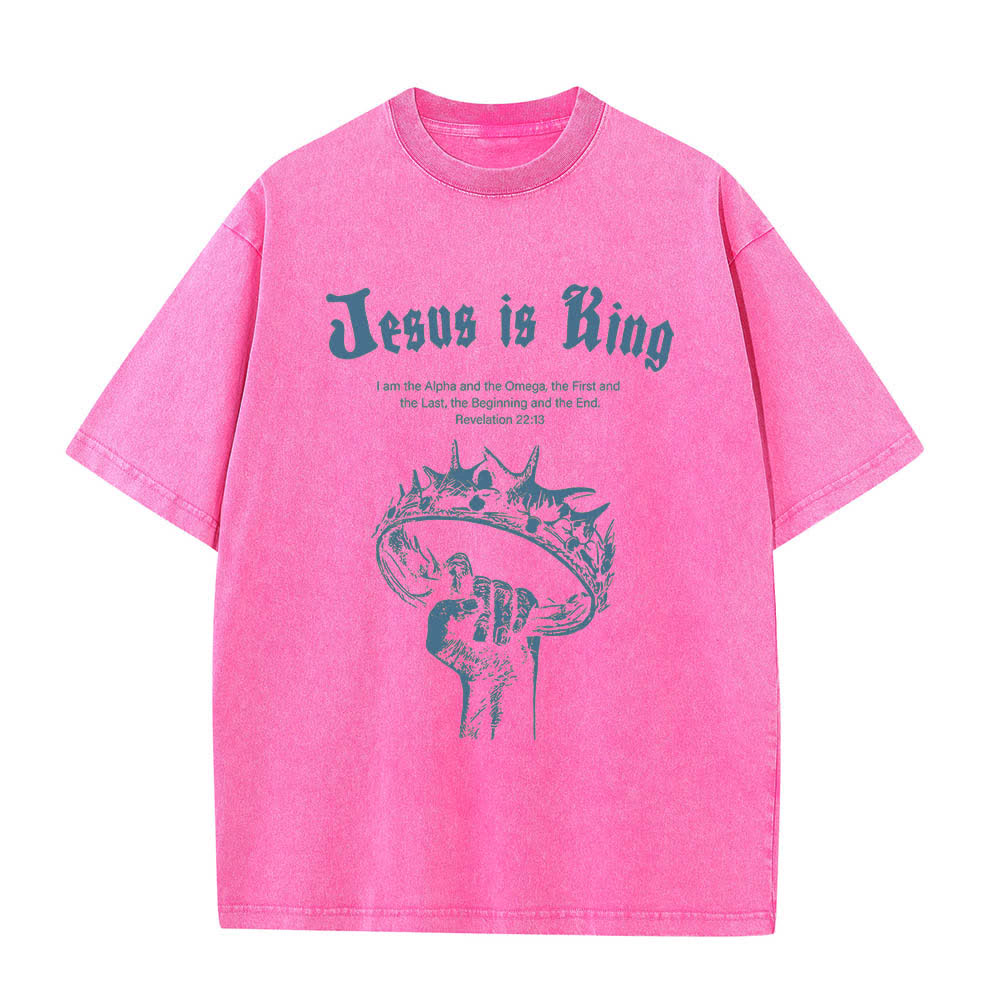 Christianartworkshop Doppelseitiges T-Shirt mit Bibelvers „Jesus ist König“ und Dornenkrone - Rosa - 5XL - image 7