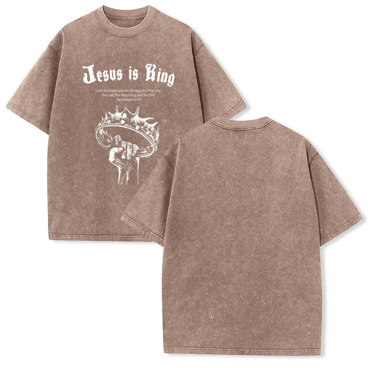 Christianartworkshop Doppelseitig bedrucktes T-Shirt mit dem Schriftzug „Jesus ist König – Dornenkrone“ - Braun - 5XL - image 3