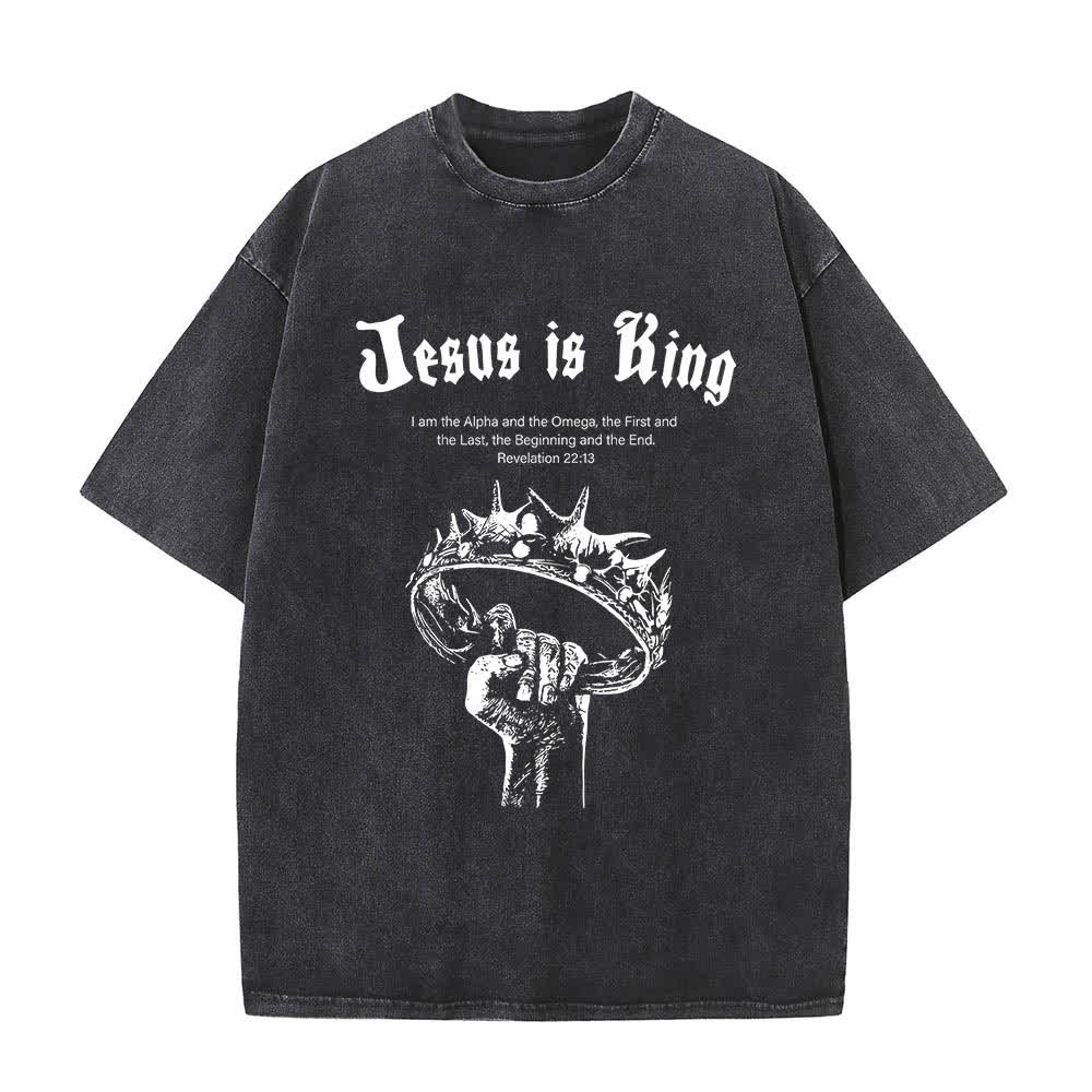Christianartworkshop Doppelseitiges T-Shirt mit Bibelvers „Jesus ist König“ und Dornenkrone - Schwarz - 5XL - image 4